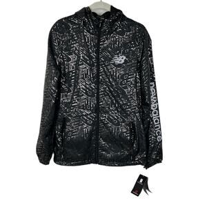 NEW New Balance Black Silver Foil Monogram Windbreaker Jacket S Reflective